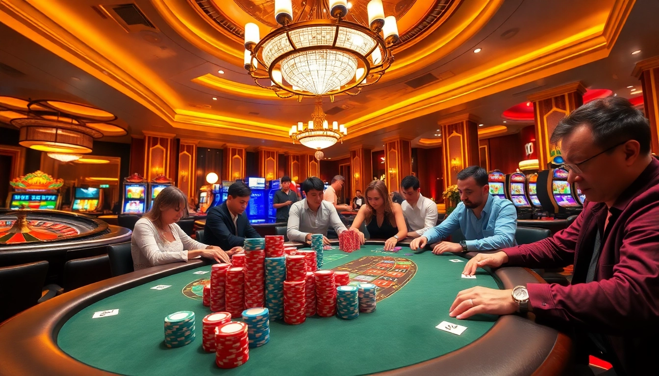 Engaged players at a luxurious poker table representing the thrilling experience of 789club gaming.