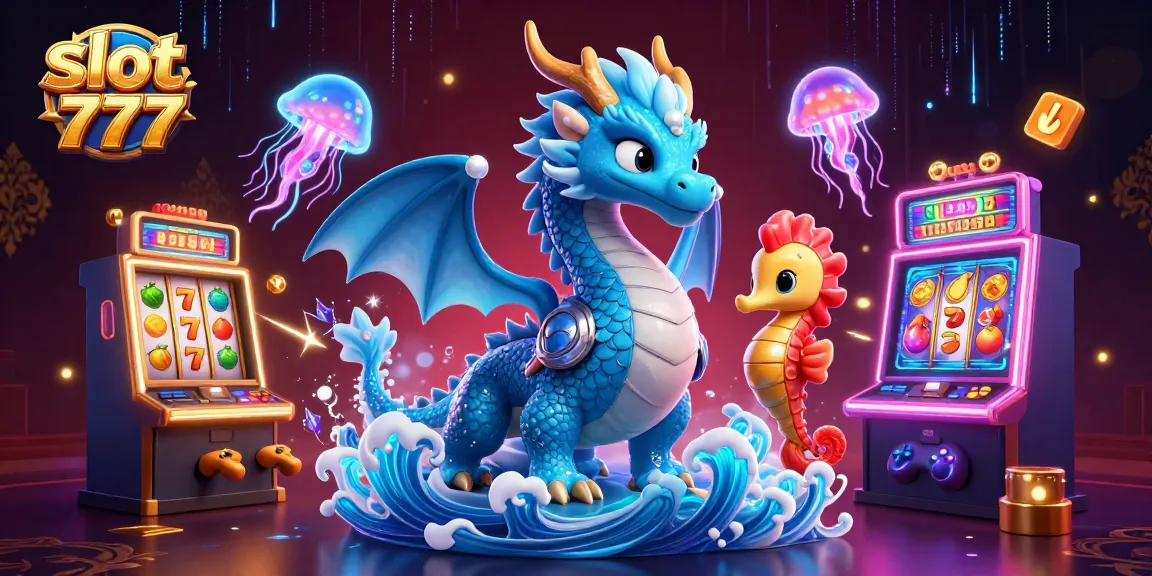 Spin to win with slot 777 in this vibrant 3D illustration featuring a dragon and seahorse knight.