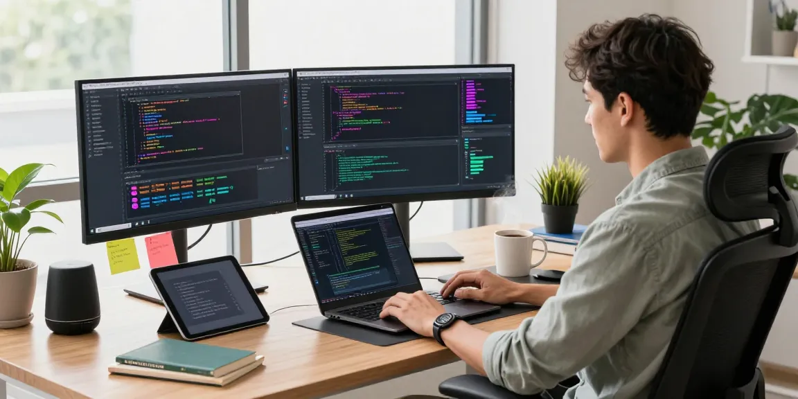 Developer coding in modern workspace showcasing telegram官网 integrations with innovative tech tools.