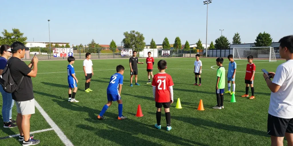 More from our blog on community soccer initiatives, featuring diverse young players practicing on a sunny field.